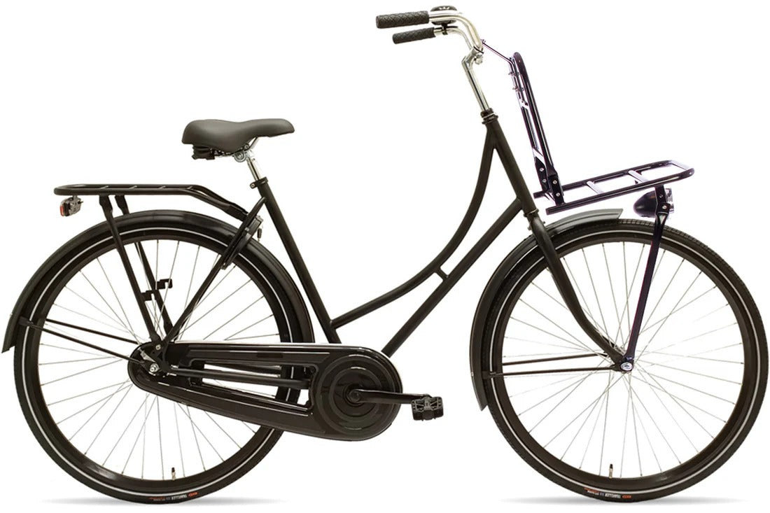Omafiets Meisjesfiets 26 inch Mat-Zwart + Voordrager